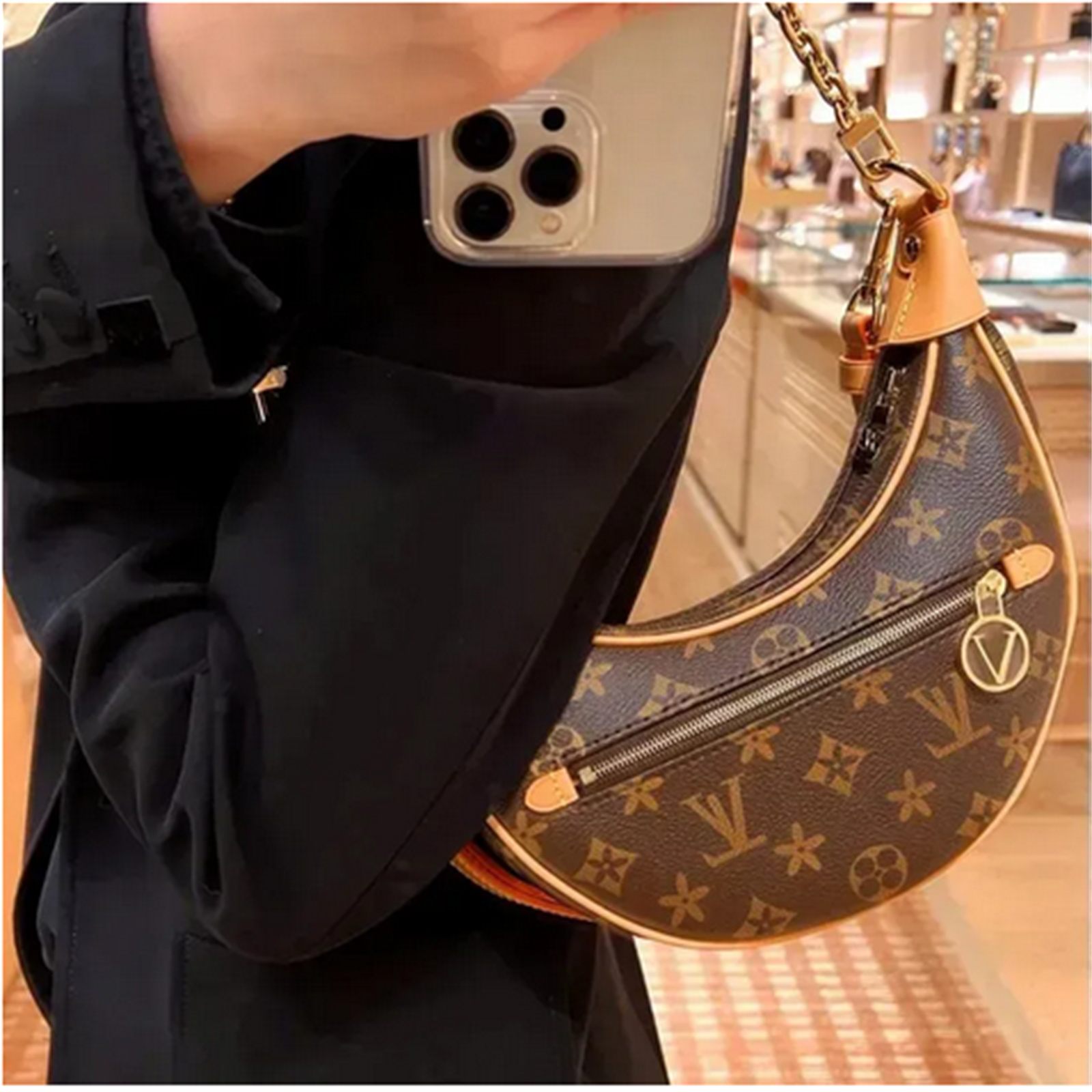 Luxury Designer bag Handbag Purse Brown Flower Women Shoulder Bags Tote Brand Letter Leather Crossbody Loop Moon Bags Backpack