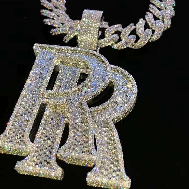 Vvs Moissanite Baguette Moissanites Men Custom Iced Out Jewelry Letter Initial Hip Hop Cuban Chian Pendant