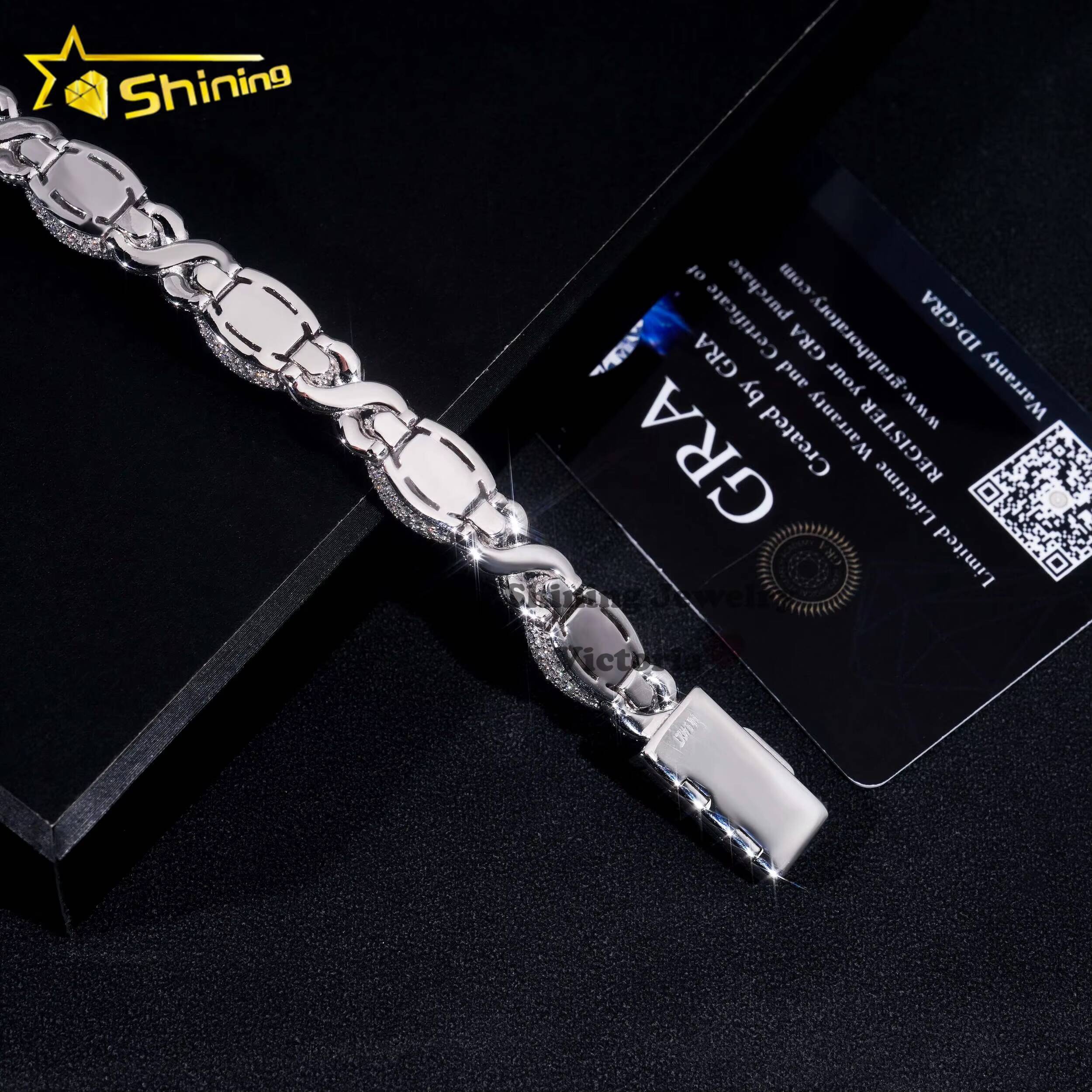 Stylish 8K Gold Plated 925 Sterling Silver Men Hip Hop Jewelry 10MM Moissanite Evil Eye Infinity Link Cuban Bracelet