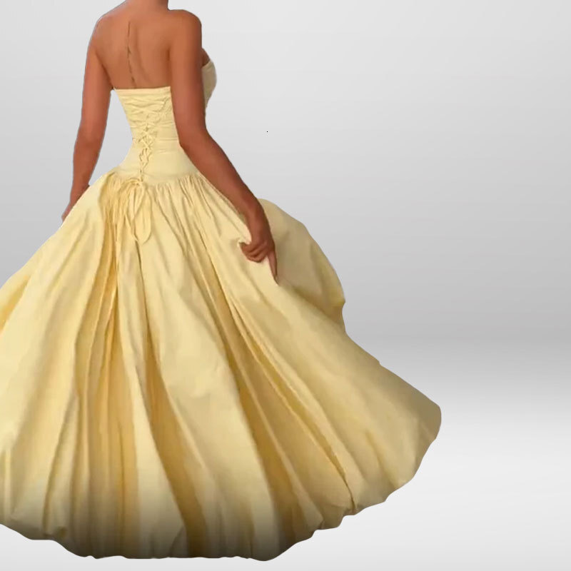 Fashion New Solid Color Elegant Sexy Waist-cinching Slimming Pleated Puff Dress Strapless Dress