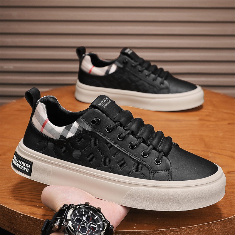 fashion men shoes 2026 spring summer new embossed versatile lace up low top casual shoes outdoor trendy sneakers black white beige size 39 to 44