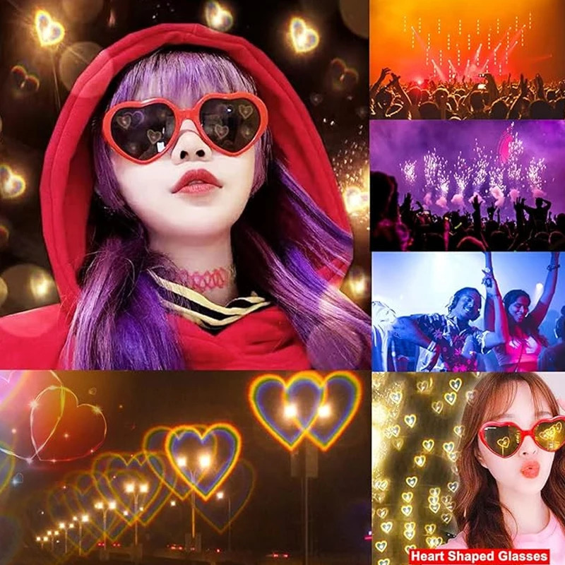1-60Pcs Heart Sunglasses Heart Effect Diffraction Glasses Holiday Party Beach Carnival Accessories Singles party sunglasses 251225