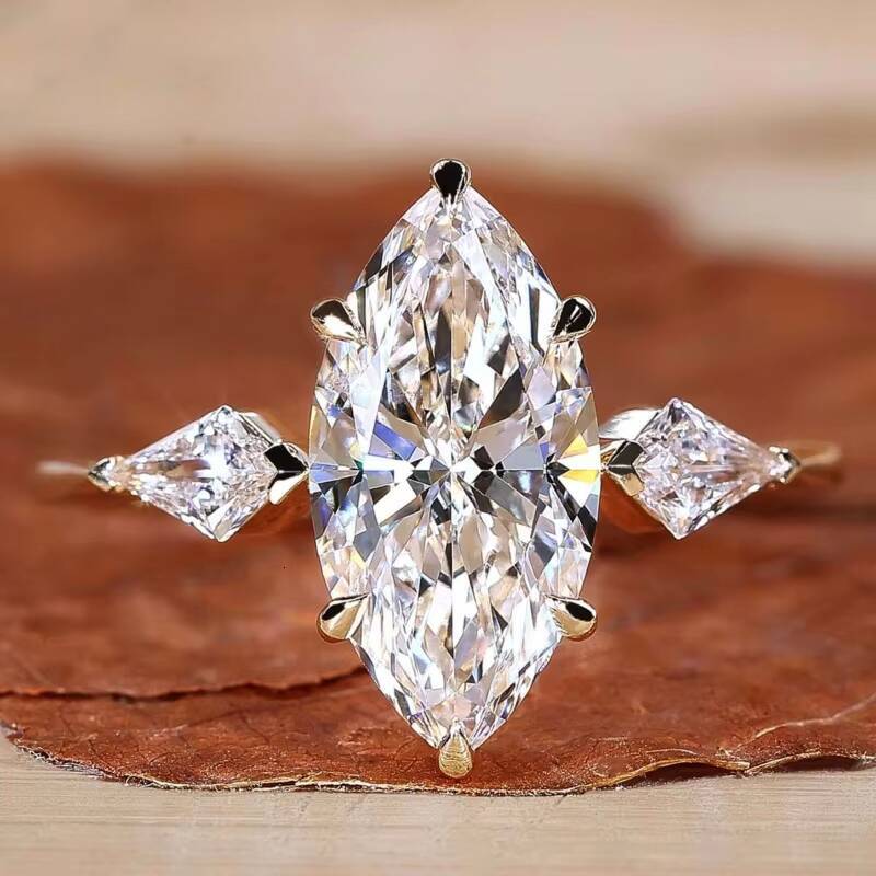 Gia Igi Certified CVD HPHT Lab Grown Marquise Cut Diamond Engagement Ring for Women 14K 18K Solid Gold Rings Solitaire Style