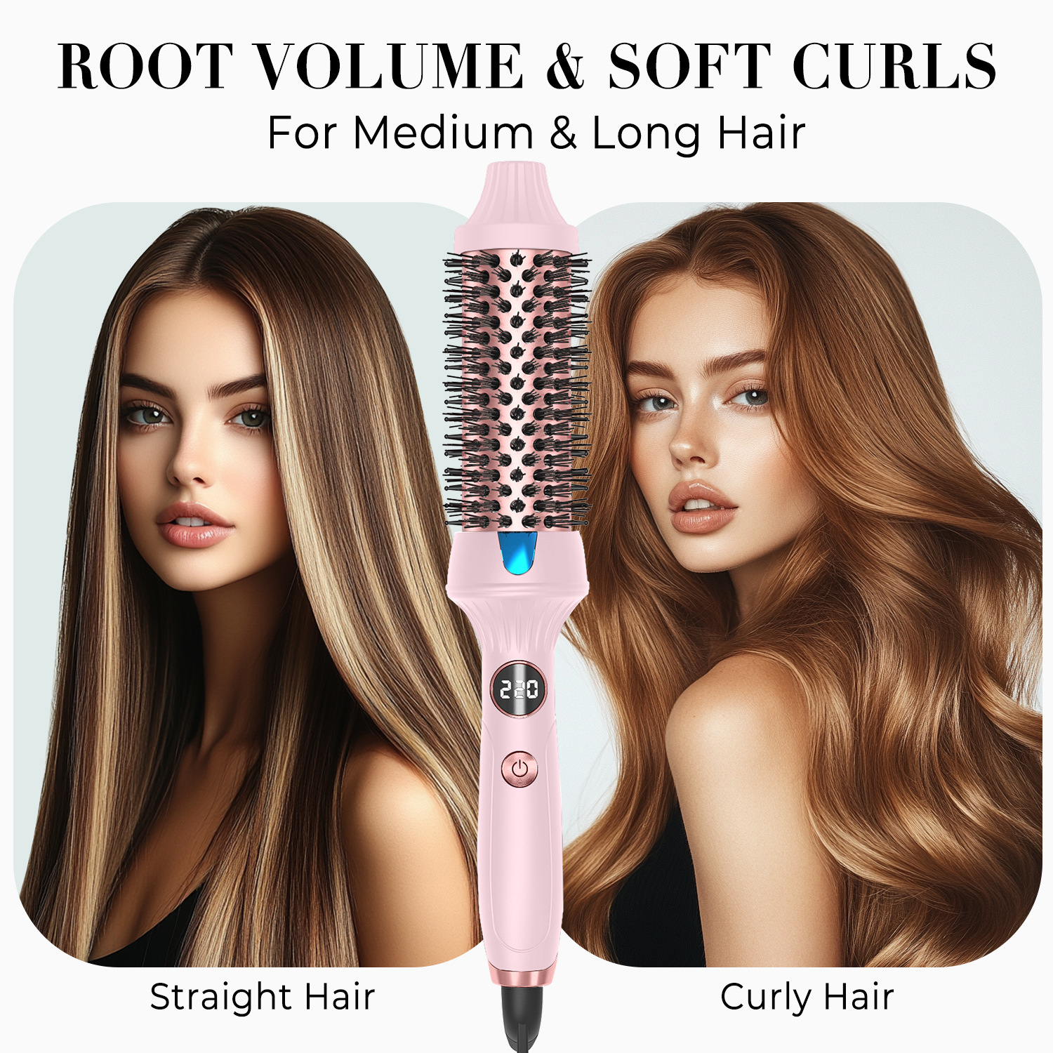 Hot Brush Styling Tool Volumizer, Ionic Technology for Shiny Smooth Hair, Curling Straightening 2-in-1