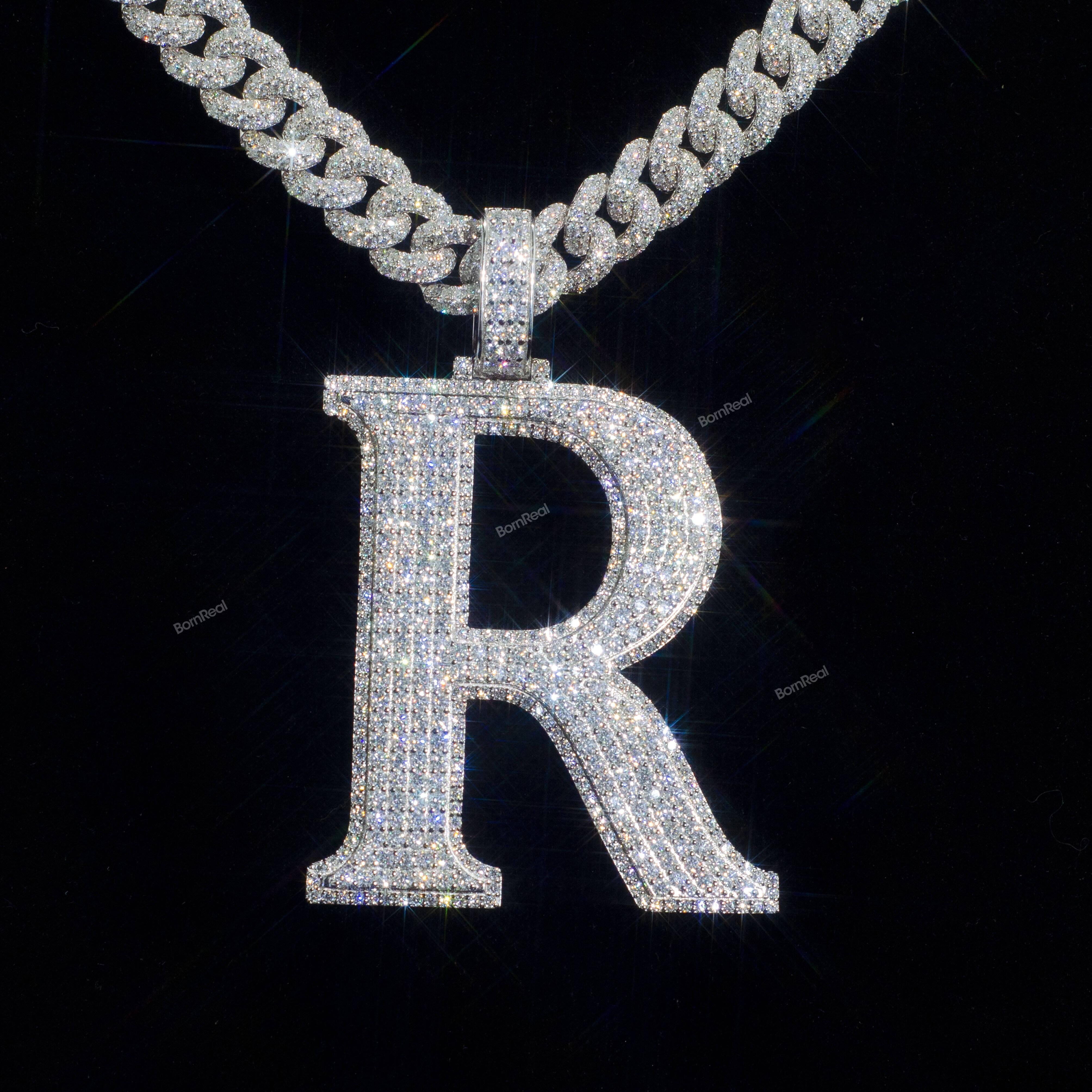 Hot Selling Iced Out Letter R Moissanite Pendants Chain Men Hip Hop Round Brilliant Cut Diamond 925 Silver Necklace Pendant