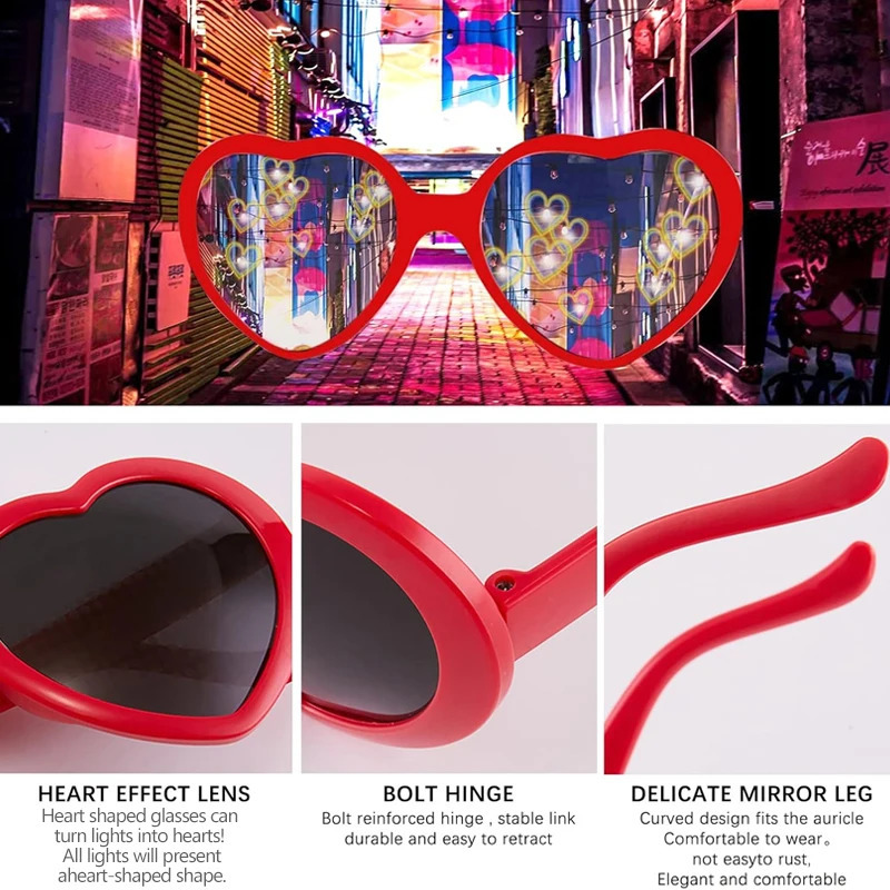 1-60Pcs Heart Sunglasses Heart Effect Diffraction Glasses Holiday Party Beach Carnival Accessories Singles party sunglasses 251225