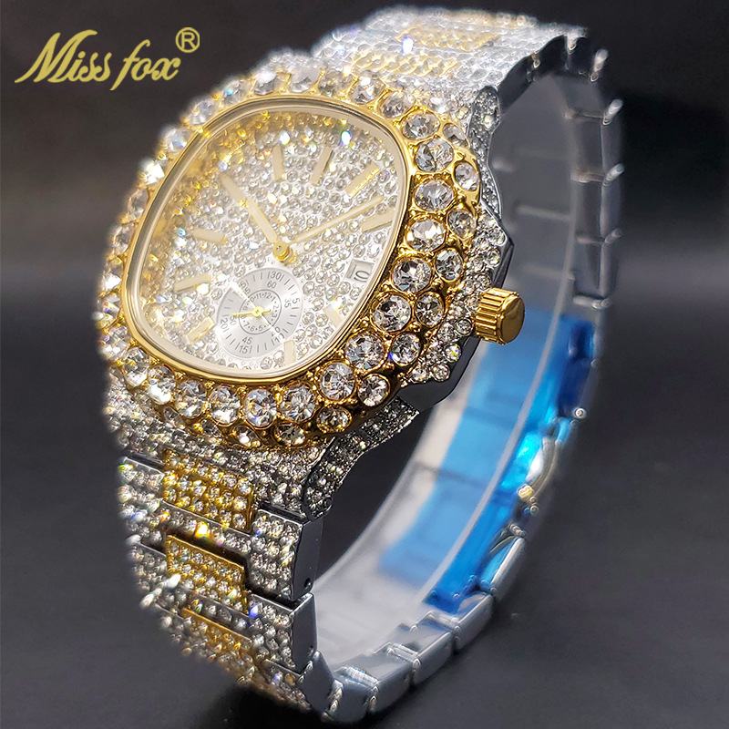 Designer Hip Hop Iced Out Square Quartz Watch for Men Moissanite CZ Rhinestone Thorn Dial Bling Rapper Wristwatch 126849