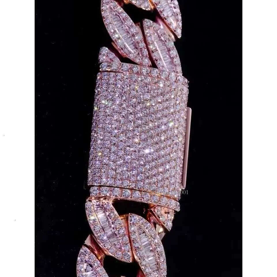 18mm Cuban Link Chain Iced Out Necklace with Baguette Round Cut VVS Moissanite Diamond Tester Approved