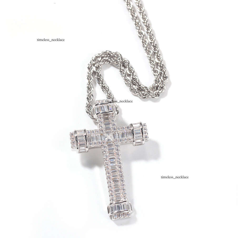 18K Gold Plated VVS Moissanite Cross Pendant Necklace Rectangular CZ Style Hip Hop Dropshipping Jewelry