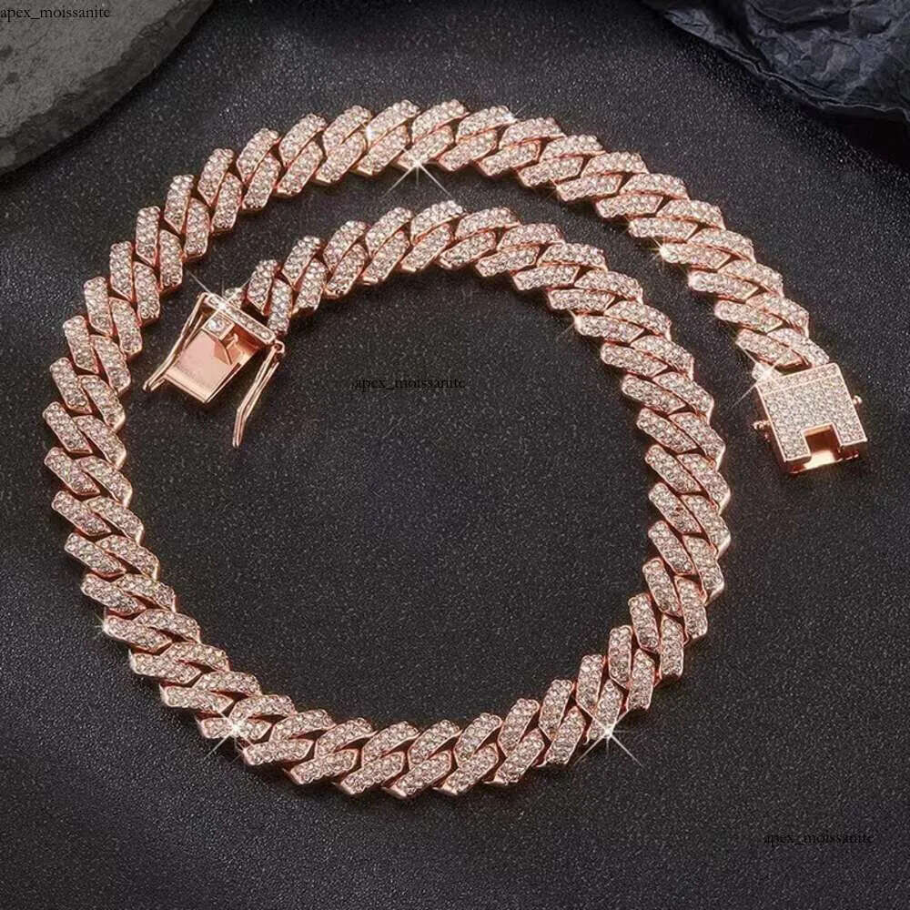 High Quality 18 MM 3 Rows VVS Moissanite Jewelry Rose Gold Plated Cuban Chain Hip-hop Necklace For Men Or Women