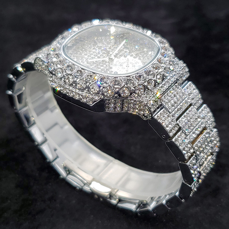 Designer Hip Hop Iced Out Square Quartz Watch for Men Moissanite CZ Rhinestone Thorn Dial Bling Rapper Wristwatch 126849