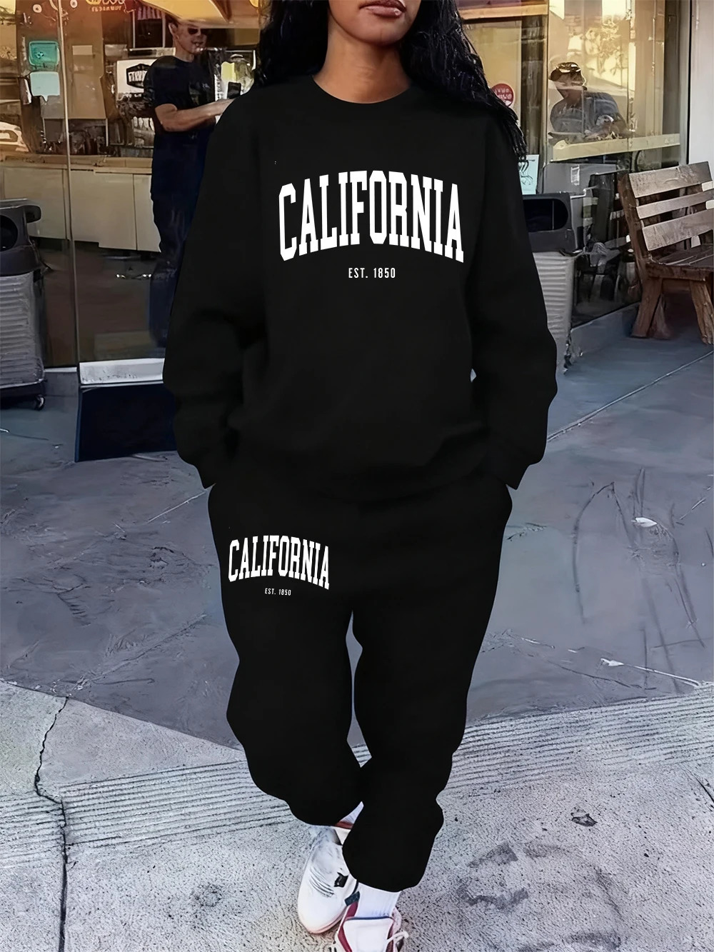 2 Pcs Hoodies Set Women California 1850 Letter Print Sweatpants Fleece Pocket Sweatshirt Jogging OutfitsWinter Loose Clothes 251231 - view 3