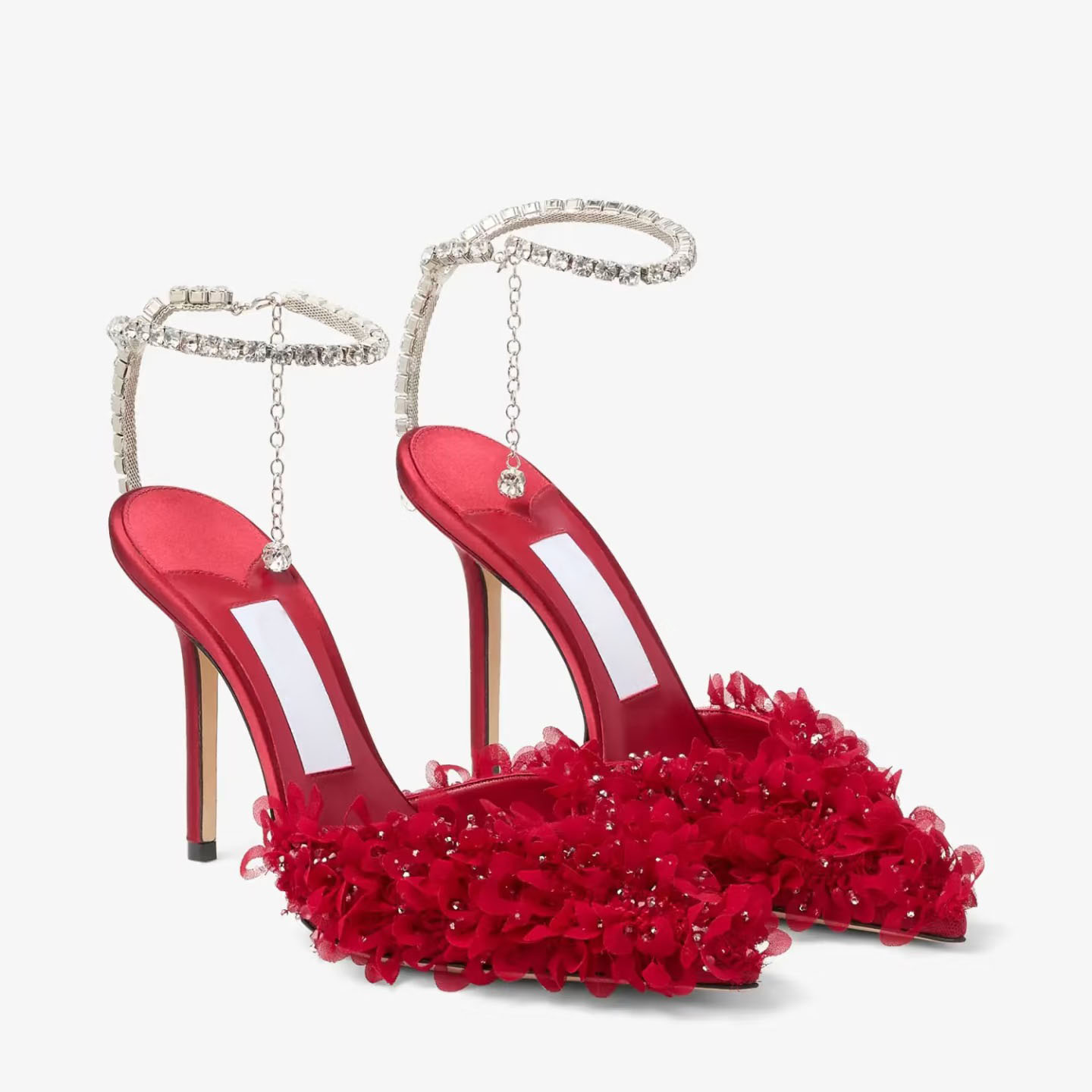 Top quality Crystal ankle straps slingback Sandals Evening Wedding Dress Shoes bride sandal lady's high heeled Brand women high-heel pointed toe red purple high heels