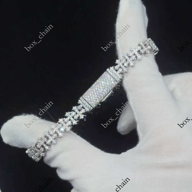 In Stock Mini Cross Cuban Chain Hip Hop Jewelry Iced Out Unisex VVS Moissanite 925 Silver Bracelet