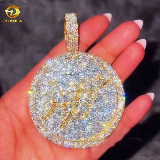 Ice out VVS Moissanite Round Silicon Stone Bail Mosaic Side Setting Custom Letter Pendant French Long Stick Moissanite