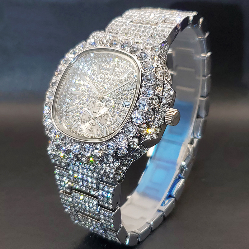 Designer Hip Hop Iced Out Square Quartz Watch for Men Moissanite CZ Rhinestone Thorn Dial Bling Rapper Wristwatch 126849