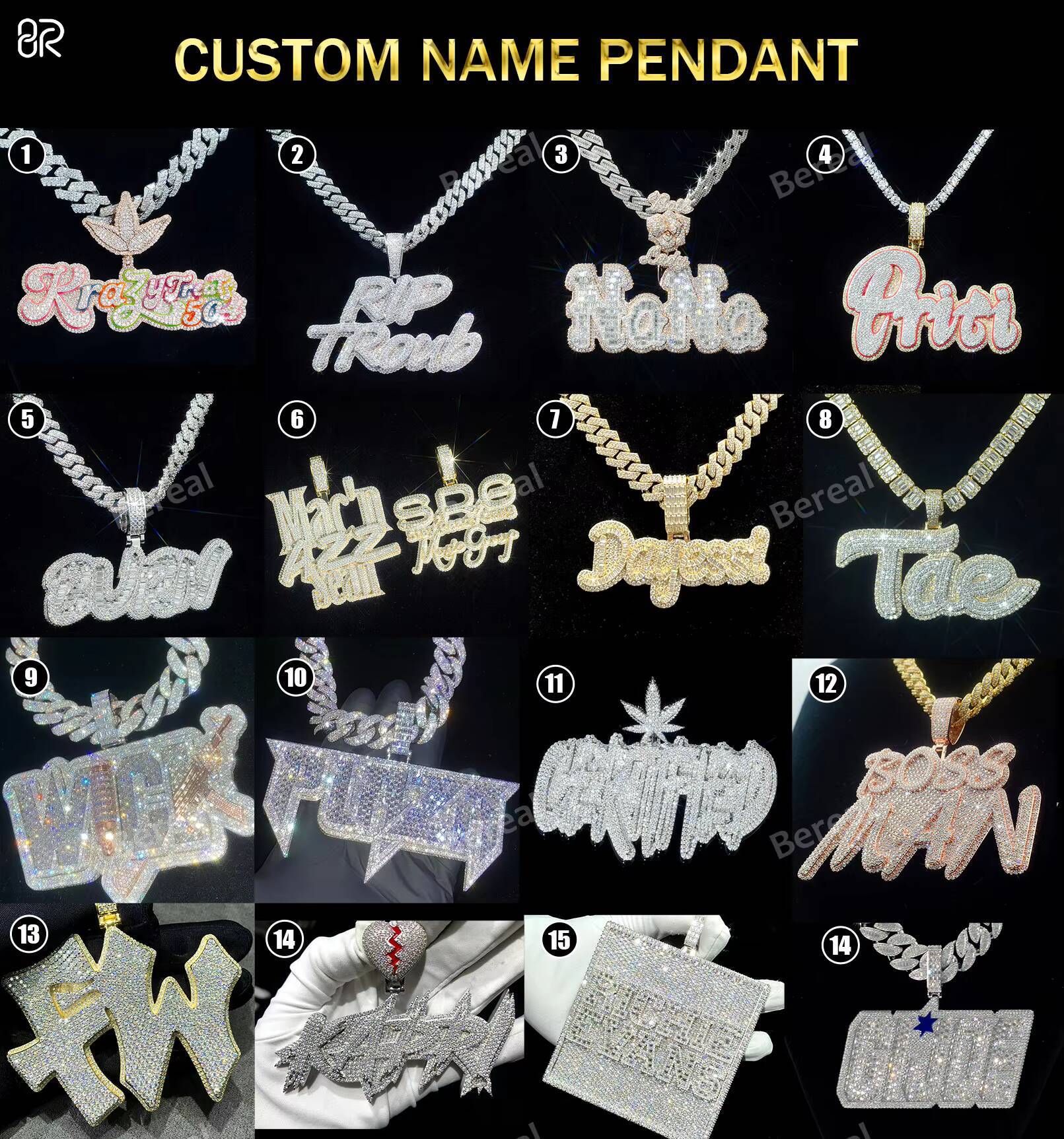 Hot Selling Iced Out Letter R Moissanite Pendants Chain Men Hip Hop Round Brilliant Cut Diamond 925 Silver Necklace Pendant