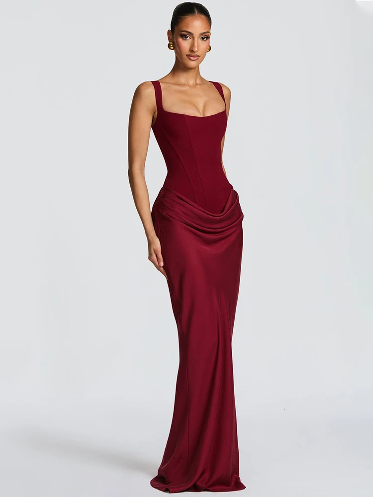 Mozision Elegant Backless Sexy Maxi Dress Women Gown Fashion Square Collar Sleeveless Skinny Ruched Club Party Long Dresses 251231 - view 3