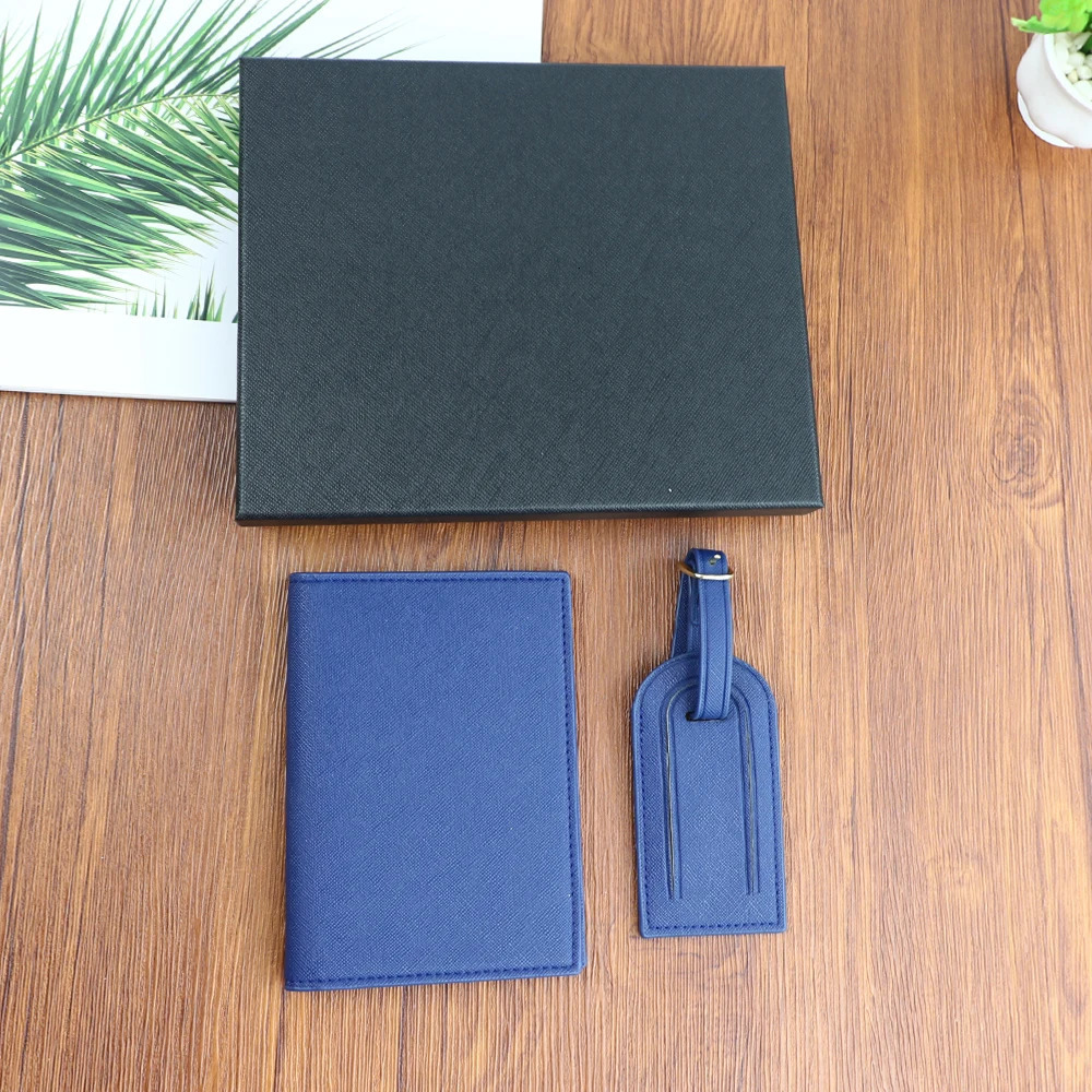Customized name set unisex Safiano PU leather passport holder and luggage tag gift box 260104