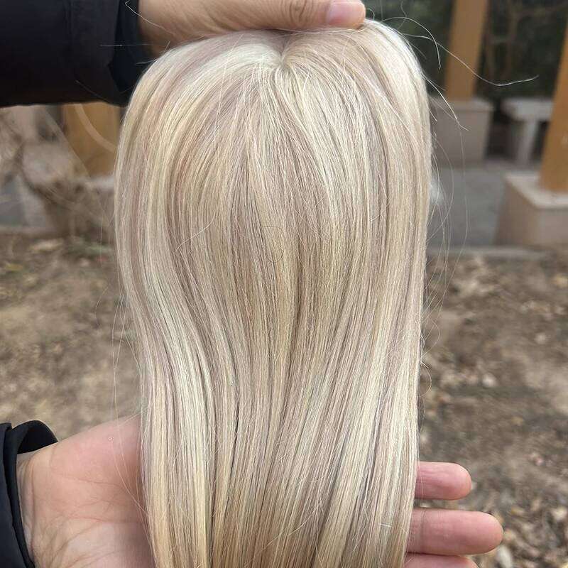 P18/613 5*5 Mono topper Hand tied 16INCH Monofilament PU Toupee with Clip virgin Human hair women Swiss lace base
