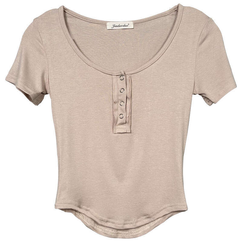 South Korea Dongdaemun New Arrival Chest-Enhancing ~ Comfortable Skin-Friendly Slim-Fit Milky White Short-Sleeve T-Shirt