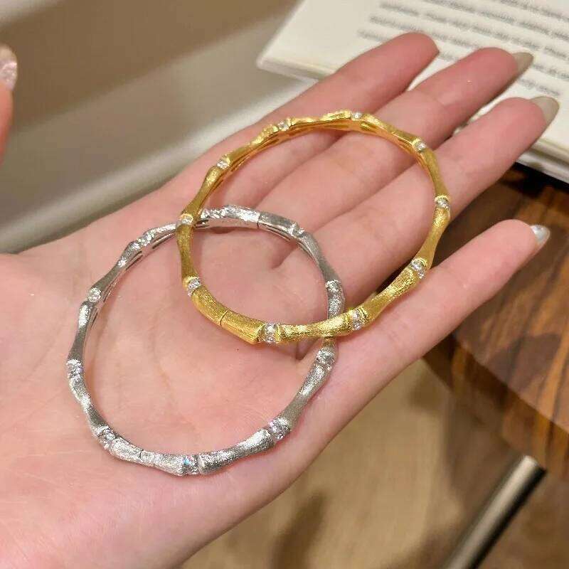 silver 925 classical Chinese style brushed shiny bamboo bangles retro High quality charm bracelet for women wedding jewelry