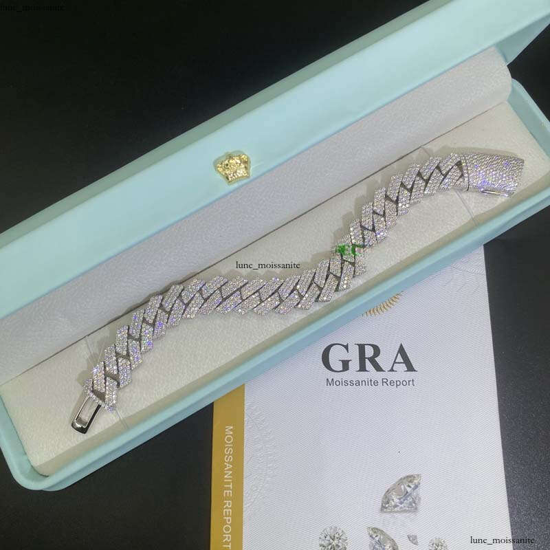 15mm 3 Row VVS Moissanite Miami Pass Diamond Test 925 Sterling Silver Bracelet White Gold Cuban Chain Necklace