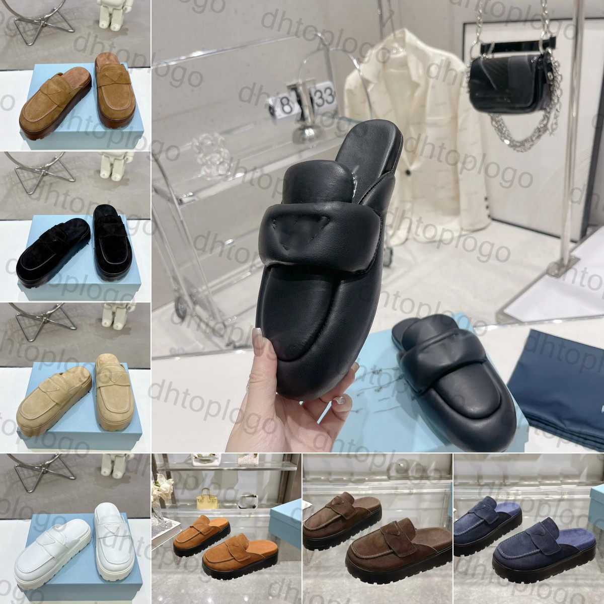 Luxury Furry Slipper Designer shoe Womens Fur slide winter boot walk Hike Flip Flops Wool booties Mule Sliders Fashion Brown suede Leather Loafer Casual shoes