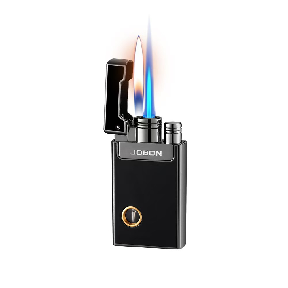 JOBON Dual-Flame Lighter: Transparent Visible Gas Tank, Jet & Soft Flame Switchable, Refillable, Windproof, Cigarette Lighter W260202