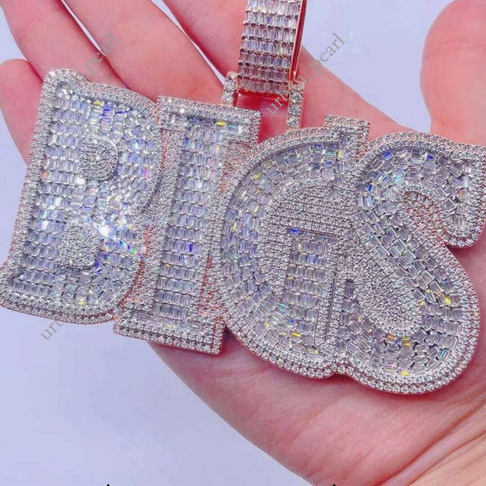 Custom Logo Hiphop Jewelry Iced Out Letter VVS Moissanite 10k 14k 18k Real Gold Hip Hop Necklace Moissanite Pendant