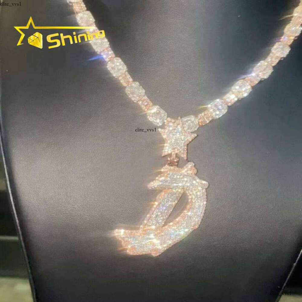 Luxurious VVS Moissanite Iced Out Jewelry Two-tone Initial 925 Silver Hiphop Custom Moissanite Pendant