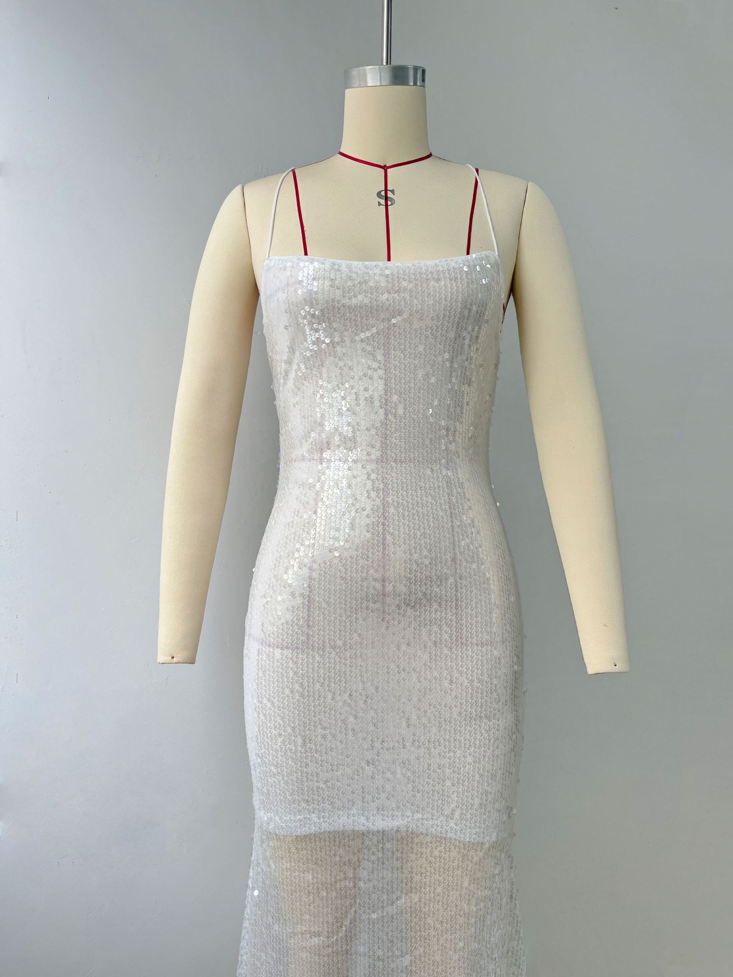 New Womens Dress Floor-length Gown Backless Strap Dress Slim Fit Sequin Dress