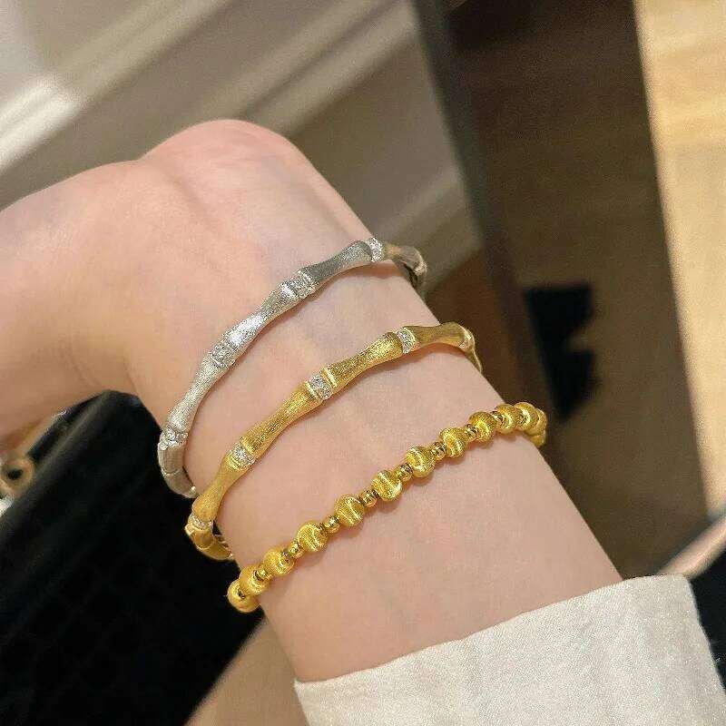 silver 925 classical Chinese style brushed shiny bamboo bangles retro High quality charm bracelet for women wedding jewelry