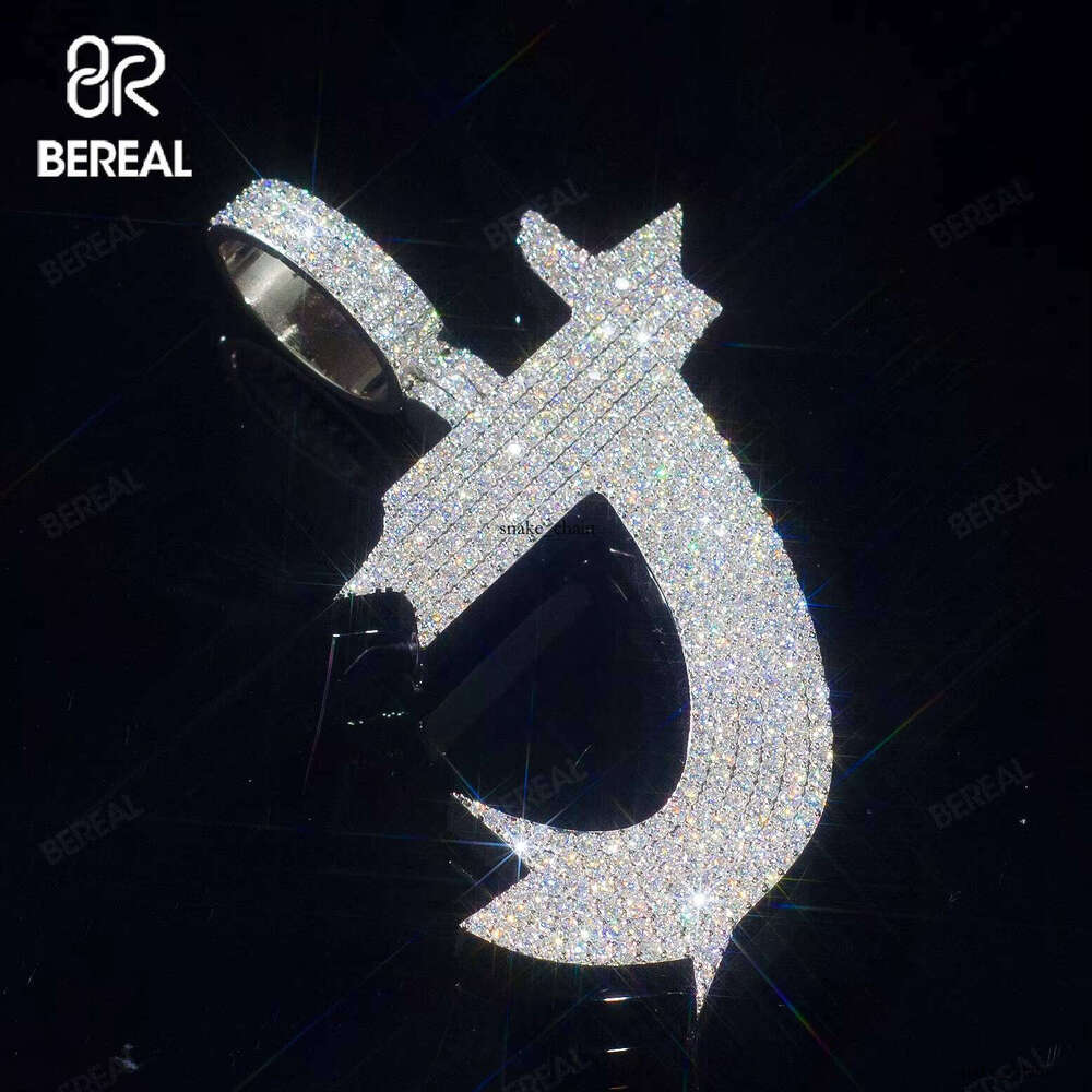 Custom Premium Pass Test Moissanite VVS Silicon Ice Letter Initial Pendant 925 Silver Women's Jewelry