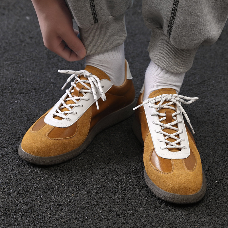 Men's Korean-style genuine leather breathable versatile retro invisible 5cm height-increasing casual sneakers for niche sports German training sh