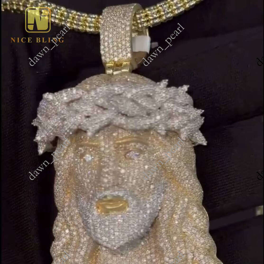 Luxurious Hip Trend Pure Sier Gold Plated VVS Moissanite Jesus Head Pendant