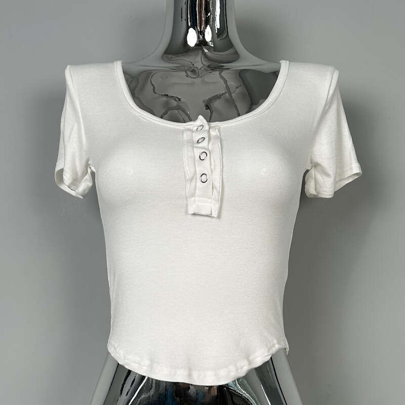 South Korea Dongdaemun New Arrival Chest-Enhancing ~ Comfortable Skin-Friendly Slim-Fit Milky White Short-Sleeve T-Shirt