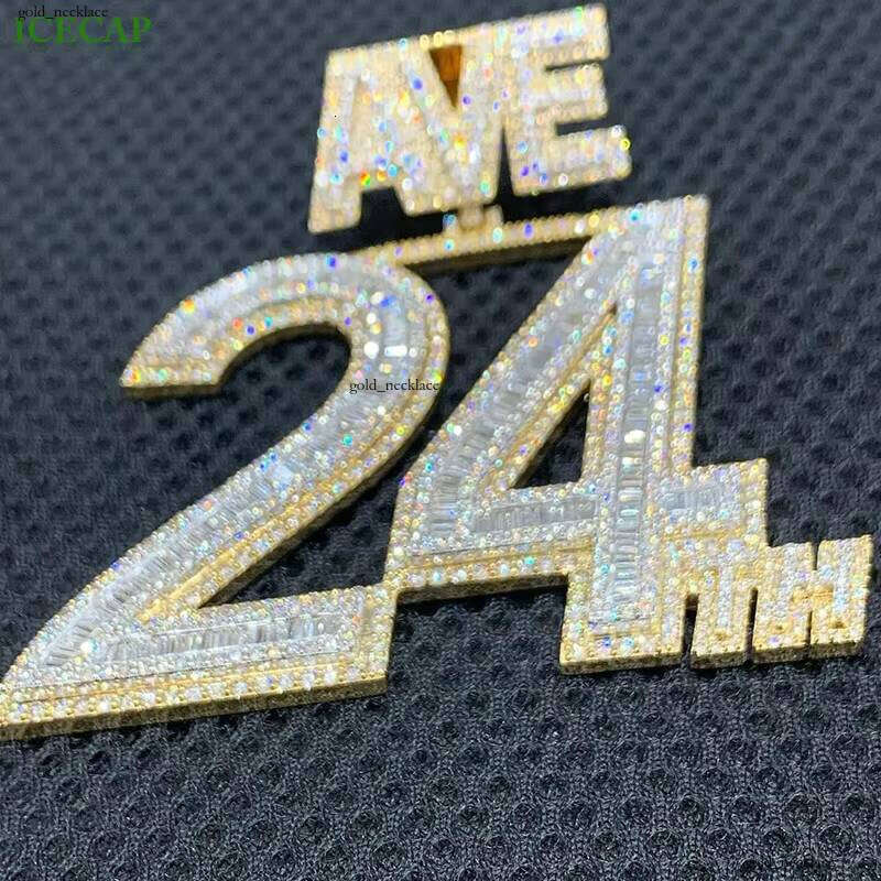 925 Sterling Silver Custom Number Pendant Long Baguette Cut VVS Moissanite Moissanite Hip Hop Men's Jewelry