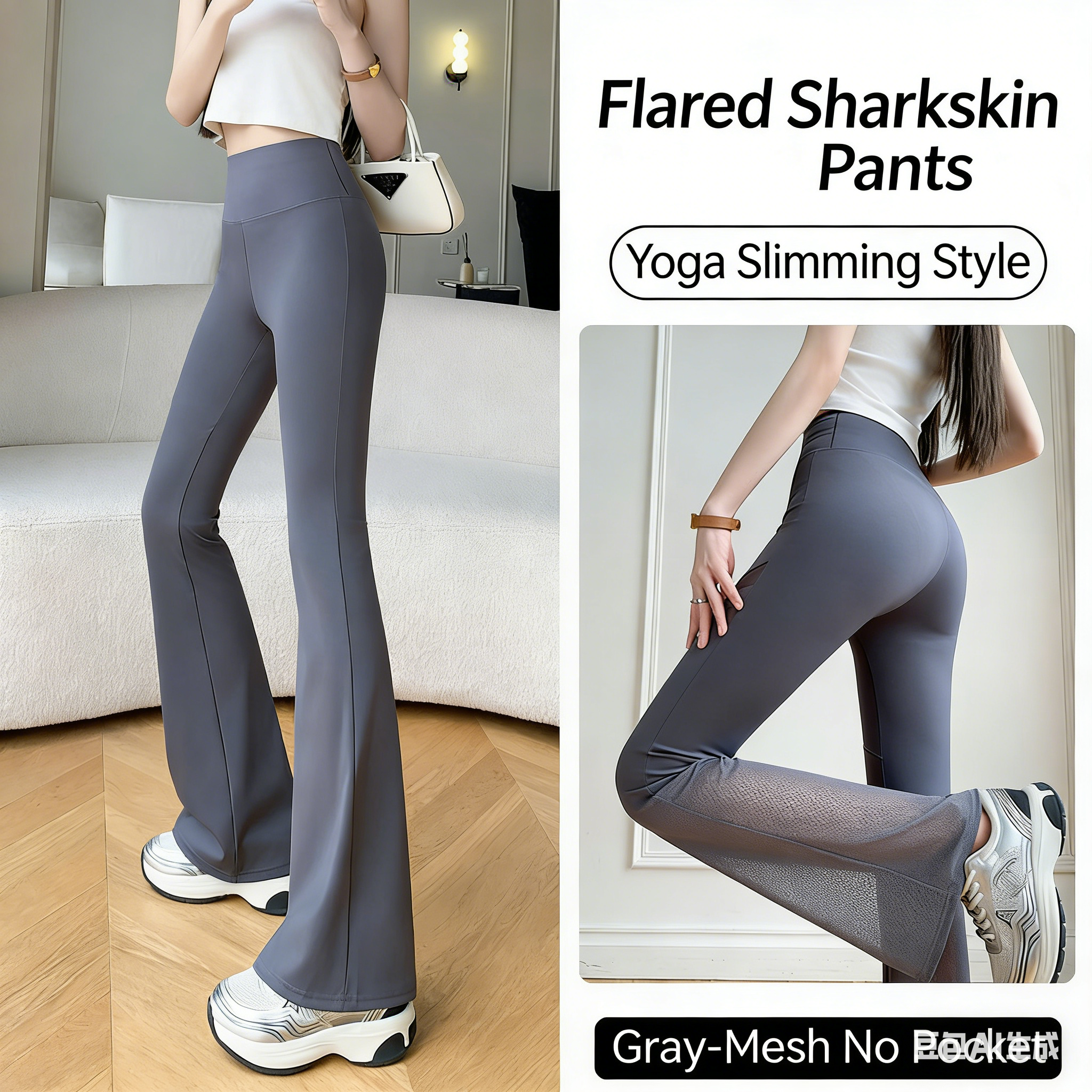 Women's Sheer Mesh Pocket Flared Leggings | Lightweight Hollow-Out Sharkskin Pants for Spring/Summer/Fall | High-Waisted Tummy Control Yoga Flare