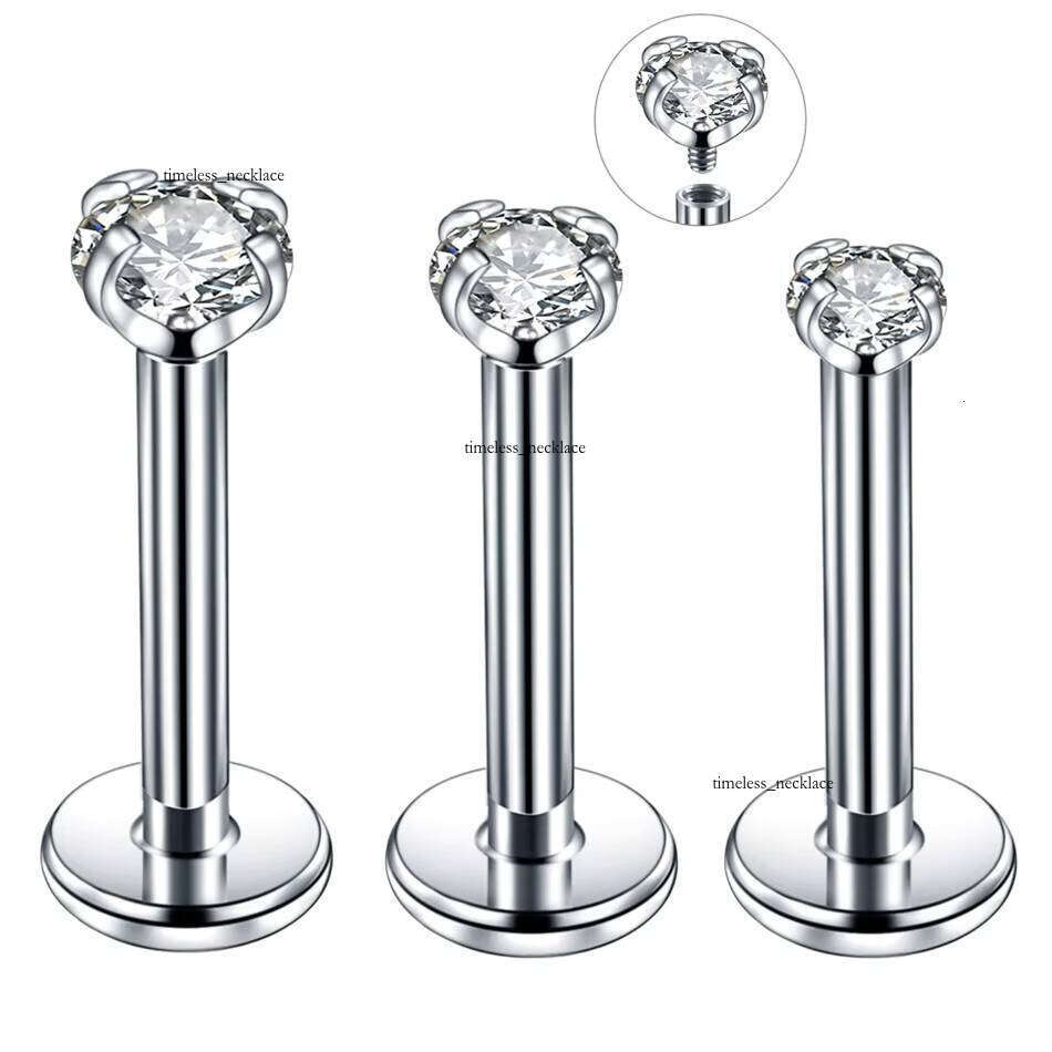 VVS Moissanite Wholesale Steel CZ Labret Monroe Lip Internal Thread Ear Cartilage Spiral Stud Helix Piercing Body Jewelry 16G