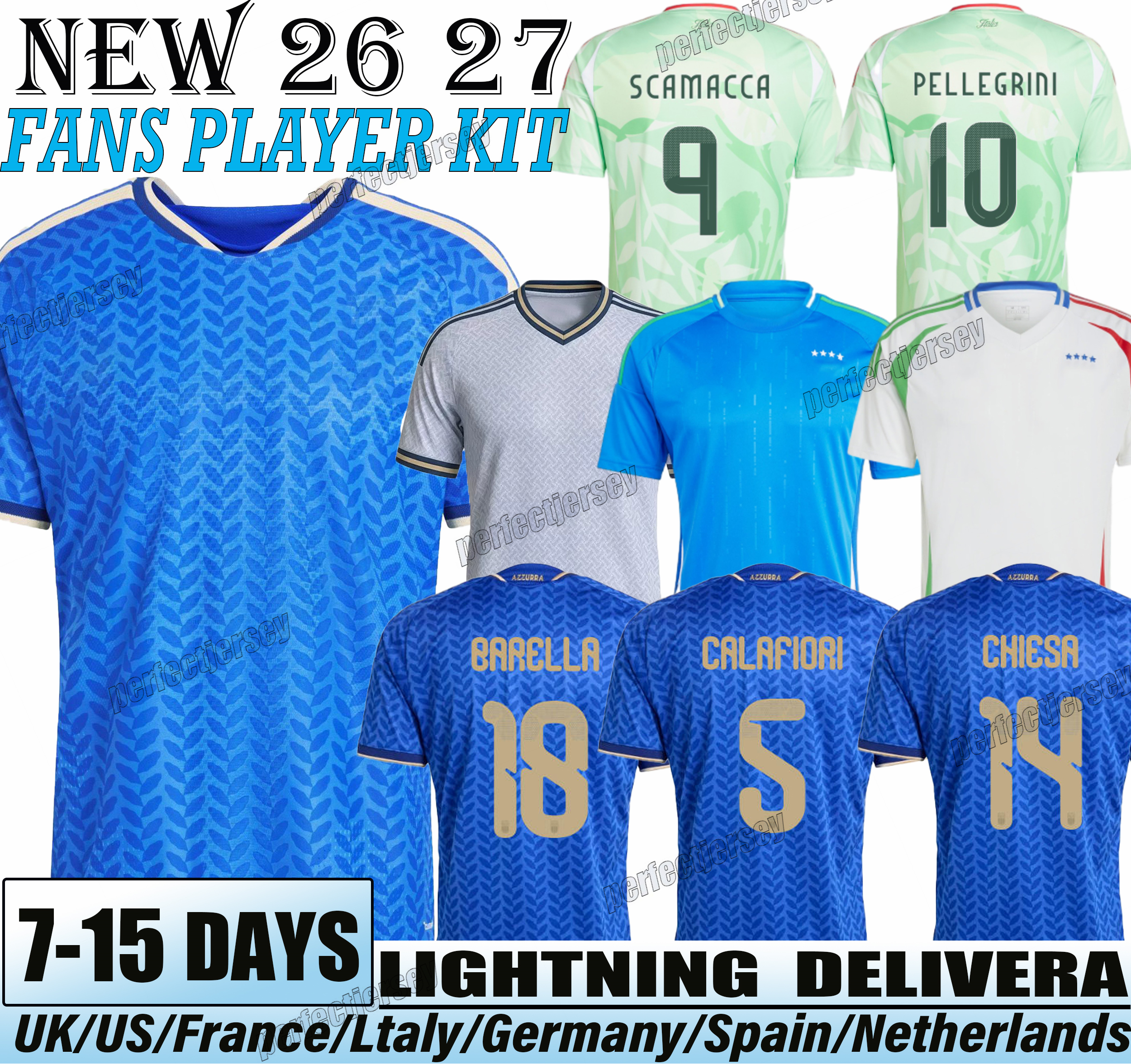 2026 Italy World Cup Raspadori Orsolini Maldini Soccer Jerseys Retegui Frattesi Barella Dimarco Bastoni Italia Football Shirt Men Kids Kit