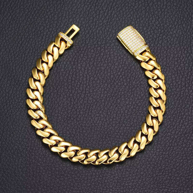 Brass Bracelet Necklace 14K Rose Gold Plated Heavy Solid Miami Cuban Chain Men's Hip Hop Jewelry