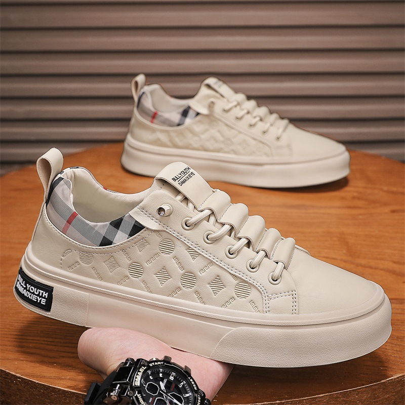 fashion men shoes 2026 spring summer new embossed versatile lace up low top casual shoes outdoor trendy sneakers black white beige size 39 to 44