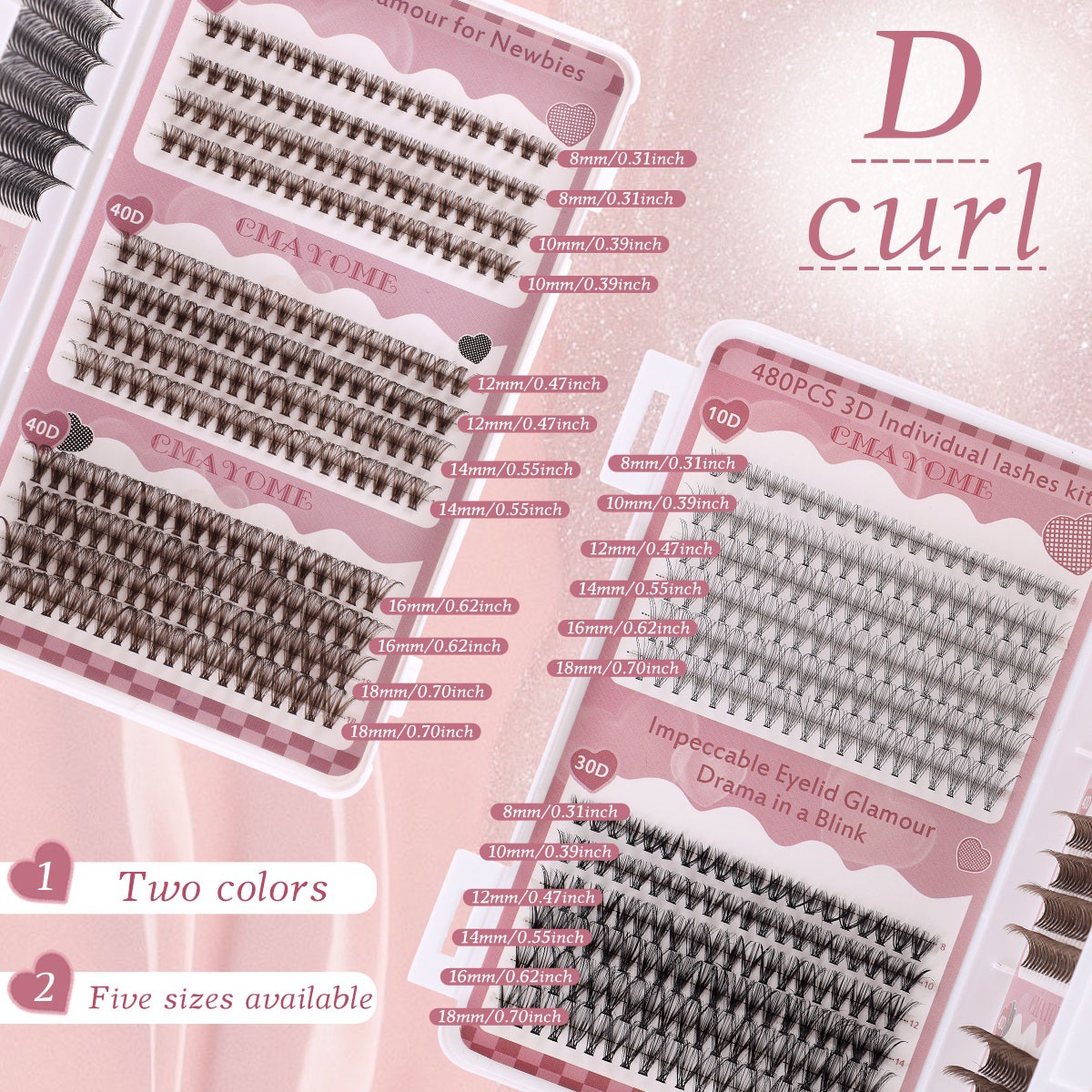 480Pcs Thick Fluffy Individual Eyelashes Black + Brown DIY Cluster Lashes Kit with Lash Bond & Seal Hand Made Reusable D Curled DIY Segmented Eyelash 