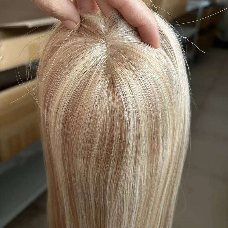 Swiss Silk Lace Base Cuticle Aligned P18/613 Raw Virgin Human For Women Piano 16inch 5*6 Hand-Tied Hair Toppers