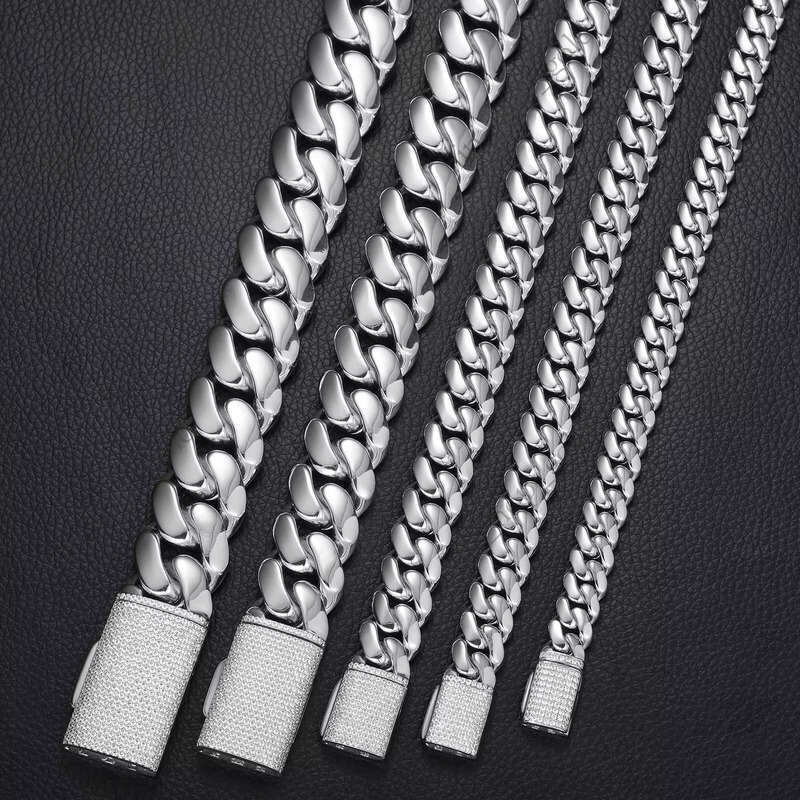 Hip-Hop Jewelry 10mm-22mm Solid Sterling Sier Chalcedony Ice Buckle Miami Cuban Chain Necklace