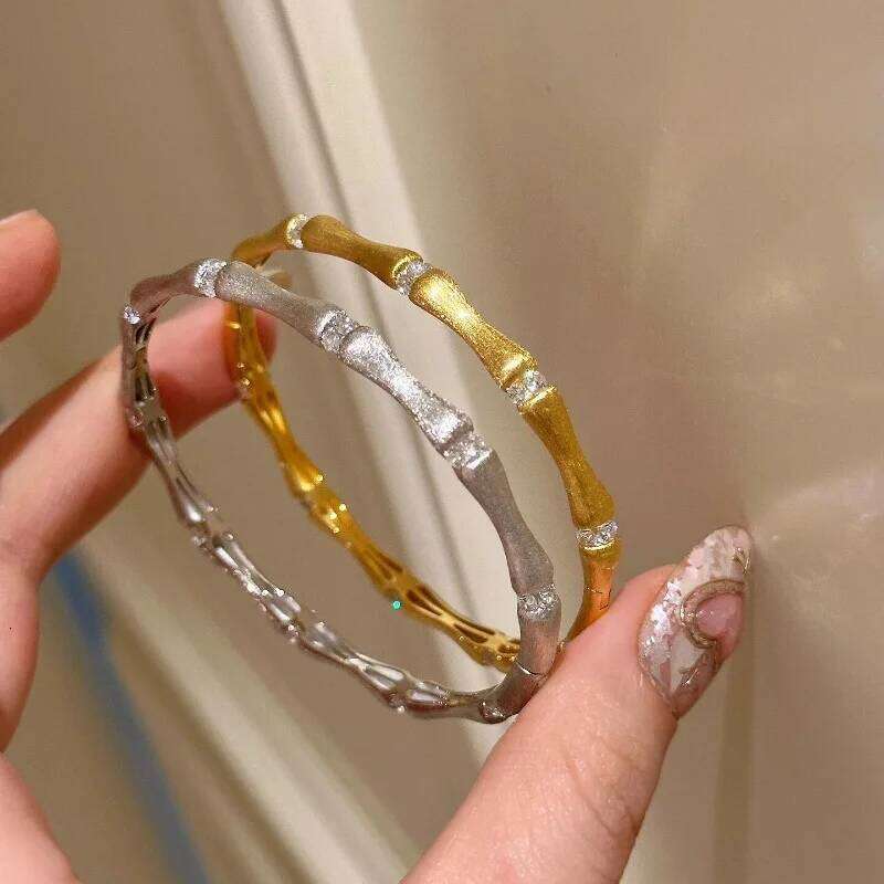 silver 925 classical Chinese style brushed shiny bamboo bangles retro High quality charm bracelet for women wedding jewelry