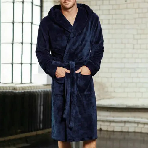Fashion Men Winter Robes Warm Lengthened Plush Shawl Bathrobe Home Sleepwear Robe Coat 251231