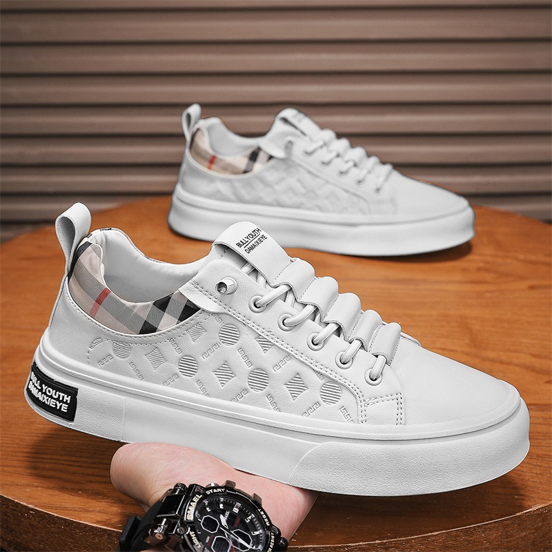 fashion men shoes 2026 spring summer new style embossed versatile lace up low top casual shoes outdoor trendy sneakers black white beige size 39 to 44