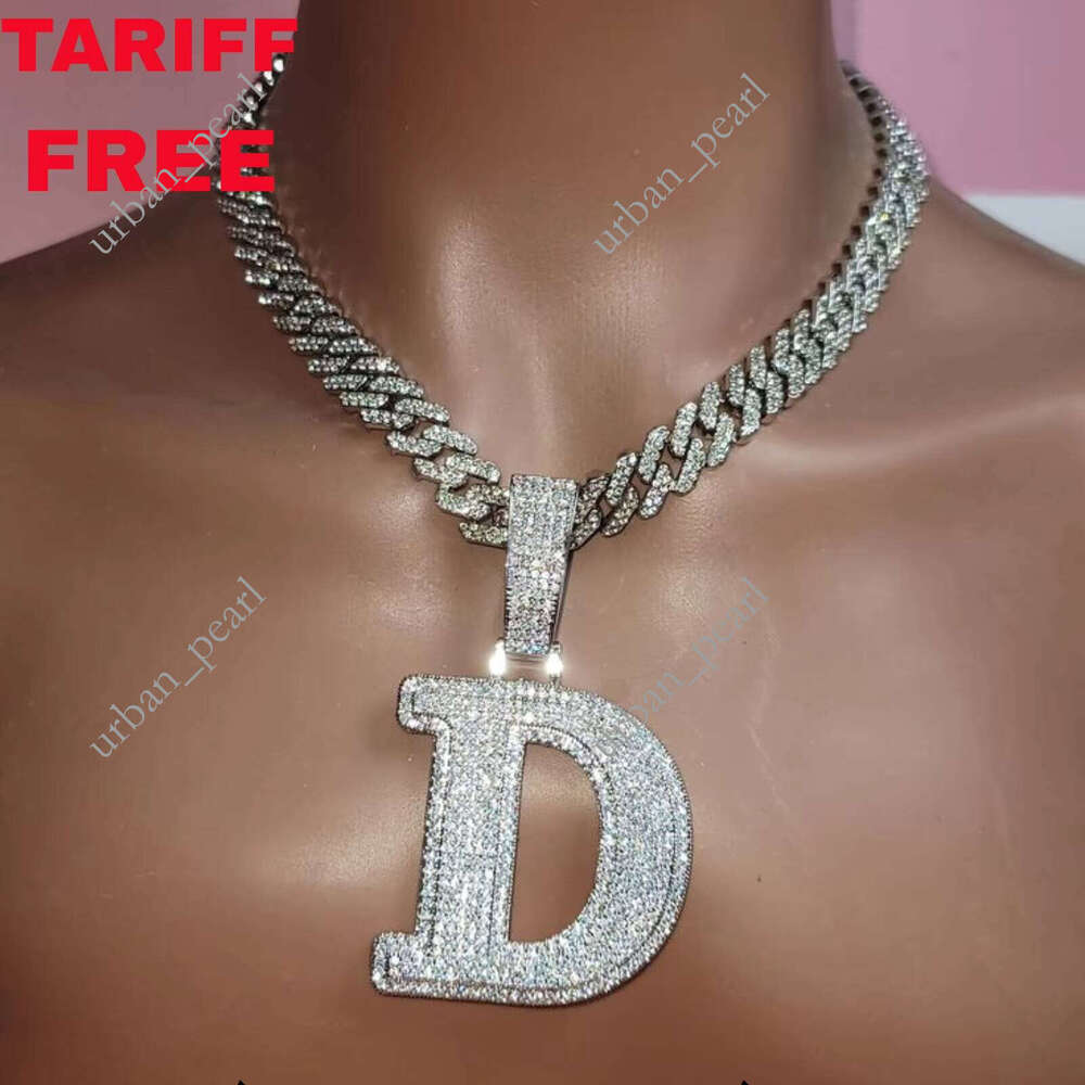 Fashion 5A VVS Moissanite Initial Necklace Hip Hop Double Layer Single Letter Pendant Moissanite 18k Gold Plated